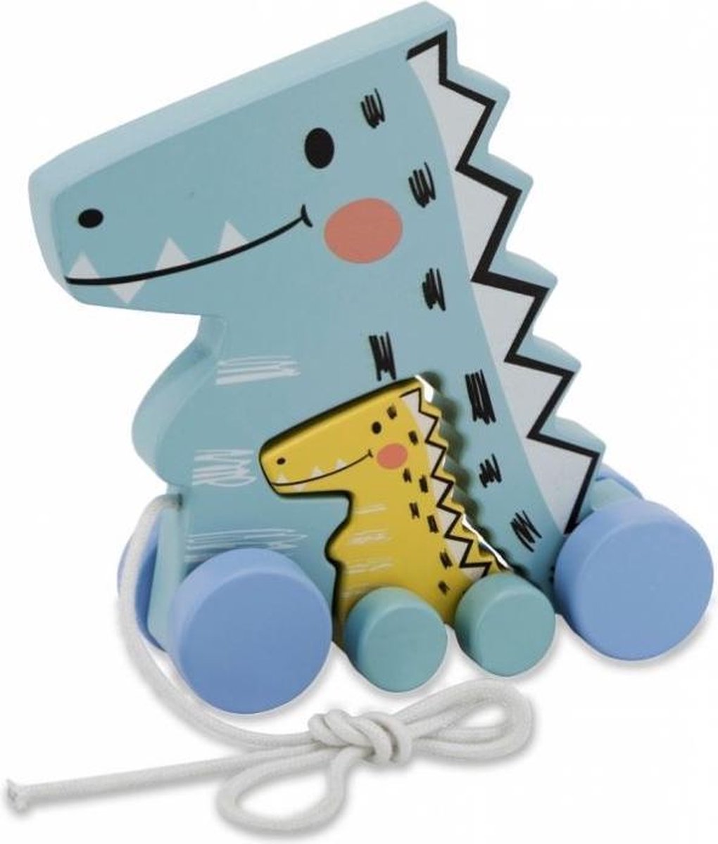   Trekfiguur Dino Junior 24 X 8,3 Cm Hout Lichtblauw 2-delig