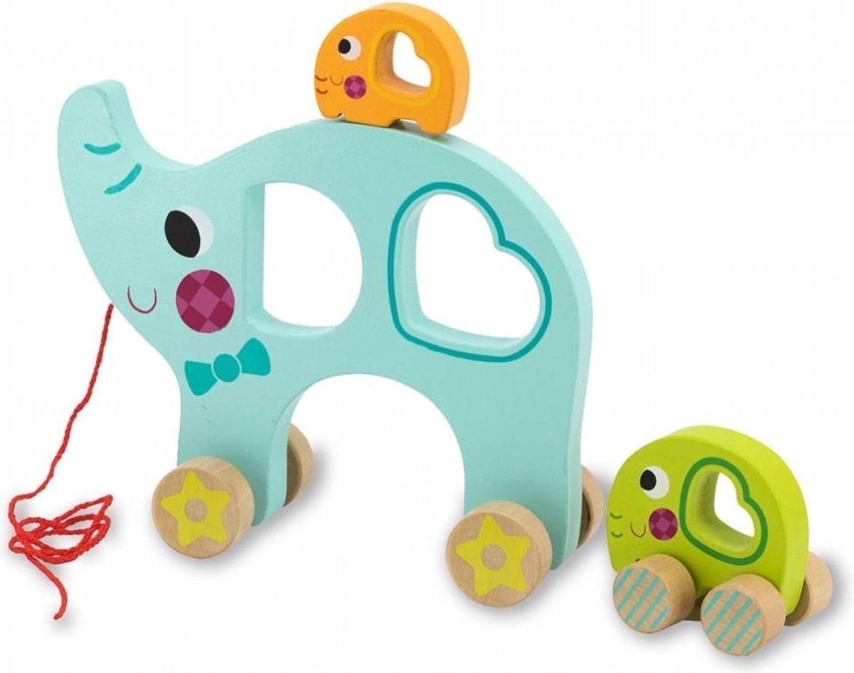   Trekfiguur Olifant Junior 24 X 8,3 Cm Hout Blauw 3-delig