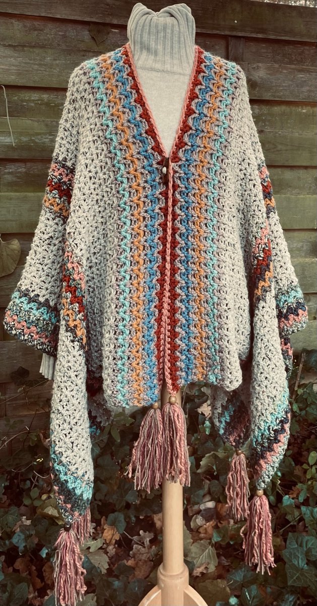 HAAKPAKKET PONCHO/OMSLAG - NATUREL/COLOR-ONE SIZE.
