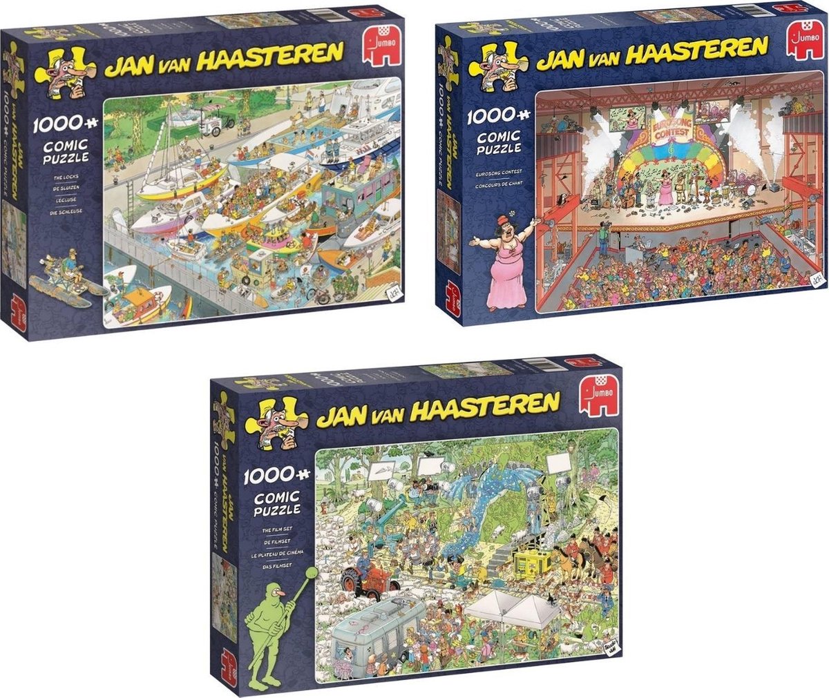 Jan van Haasteren - 3 stuks - De Sluizen 1000 stukjes & Eurovisie Songfestival 1000 stukjes & De Filmset 1000 stukjes