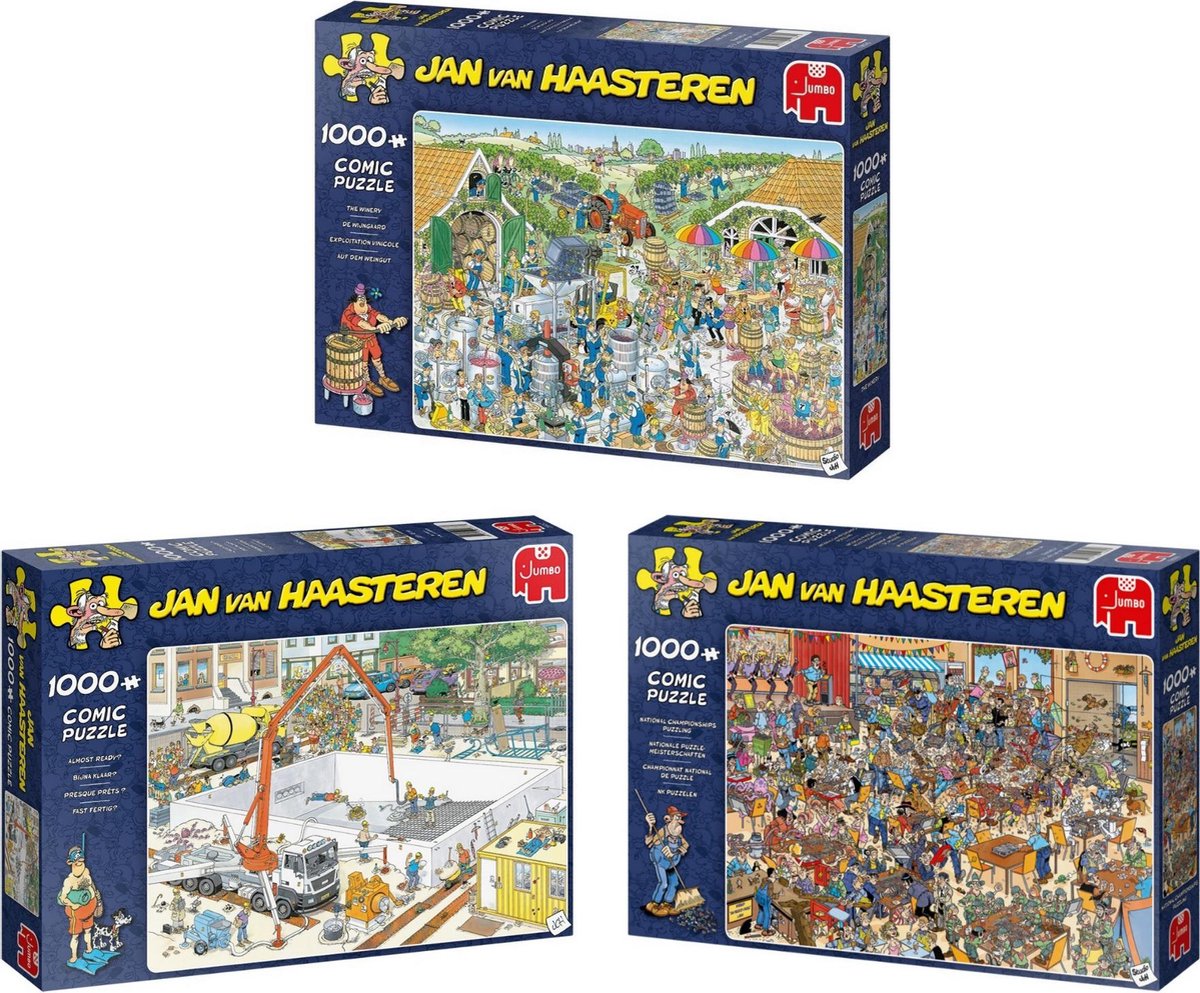 Jan van Haasteren - NK Puzzelen 1000 stukjes & Bijna Klaar? 1000 stukjes & De Wijnmakerij 1000