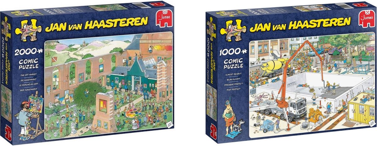 Jan van Haasteren - Puzzelset - De Kunstmarkt 2000 stukjes & Bijna Klaar 1000 stukjes