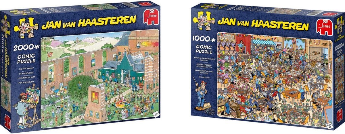 Jan van Haasteren - Puzzelset - NK Puzzelen 1000 stukjes & De Kunstmarkt 2000 stukjes