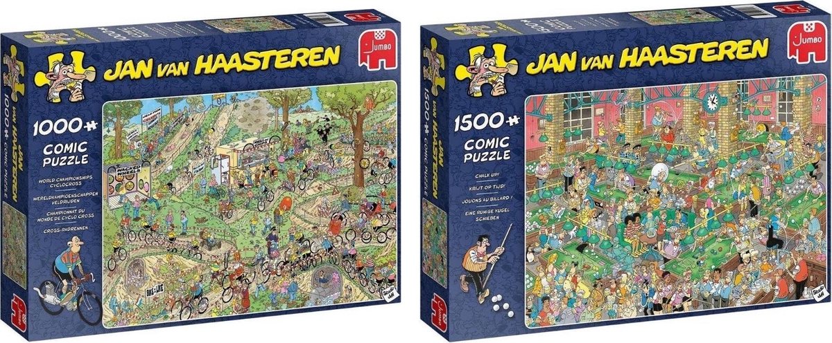 Jan van Haasteren Puzzelbundel - 2 stuks - Wereldkampioenschappen Veldrijden 1000 stukjes & Krijt op tijd! 1500 stukjes