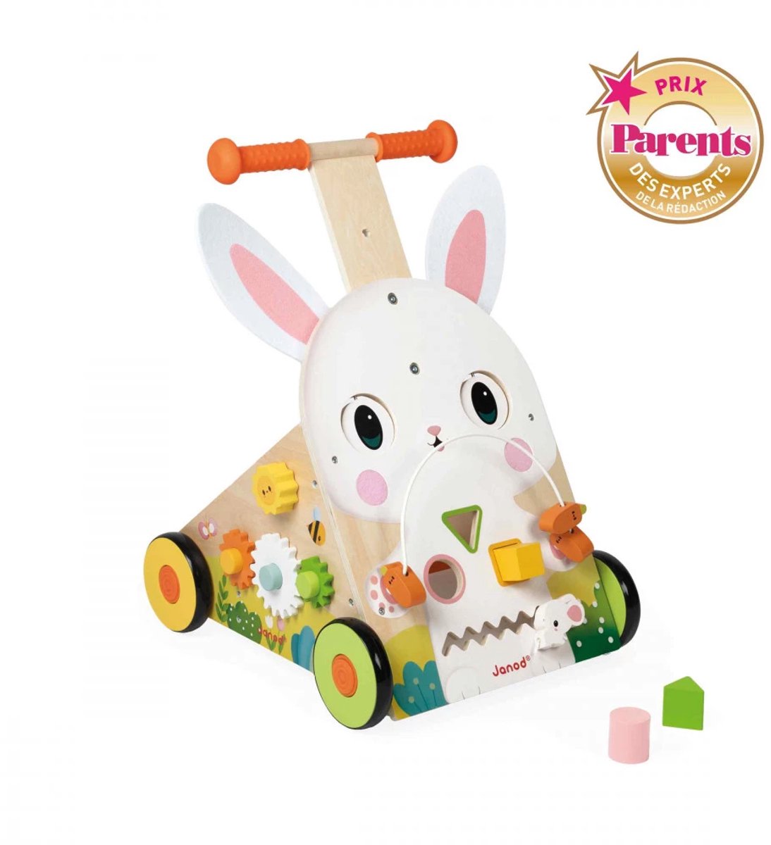   - Houten Konijn Multi-Activiteitenkar - Loopwagen - Bevat 9 Leuke Activiteiten - Verstelbare Handgreep En Instelbare Rem - Geschikt Vanaf 1 Jaar