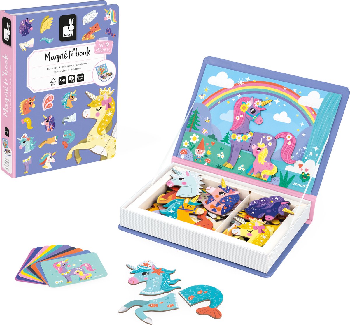 Janod - Magnetibook Unicorn - Magneetboek Speelset Inclusief 44 Magneten En 10 Voorbeeldkaarten - Geschikt vanaf 3 Jaar