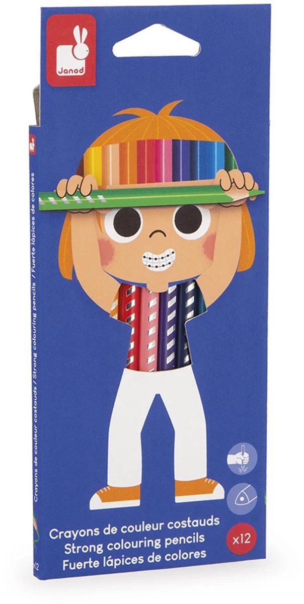 Janod Colo - Kleurpotloden - Set Met 12 Verschillende Kleuren - 12 Potloden Voor Een Explosie Van Kleuren - Duurzame Potloden En Ergonomische Vormen - Perfect Voor Alle Tekeningen - Geschikt Vanaf 3 Jaar