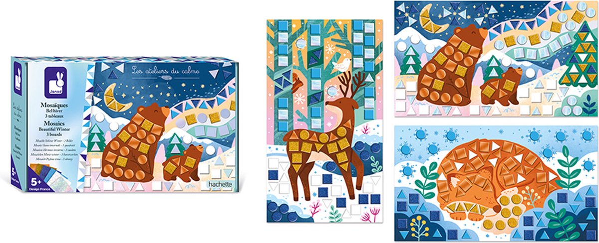 Janod Les Ateliers Du Calme - Beautiful Winter Mozaïek - De Wonderen Van De Winter In Een Mozaïekworkshop - Bevat 3 Schilderijen Om Te Versieren - Geschikt Vanaf 5 Jaar