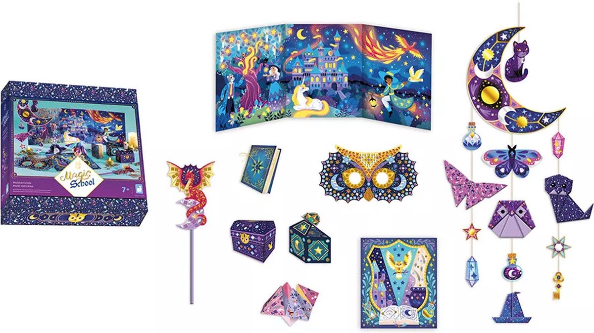 Janod Magic School - Multi-Activiteiten Set - Maak 8 Betoverende Creaties - Zandactiviteiten, Mozaïeken, Origami En Nog Veel Meer! - Geschikt Vanaf 7 Jaar