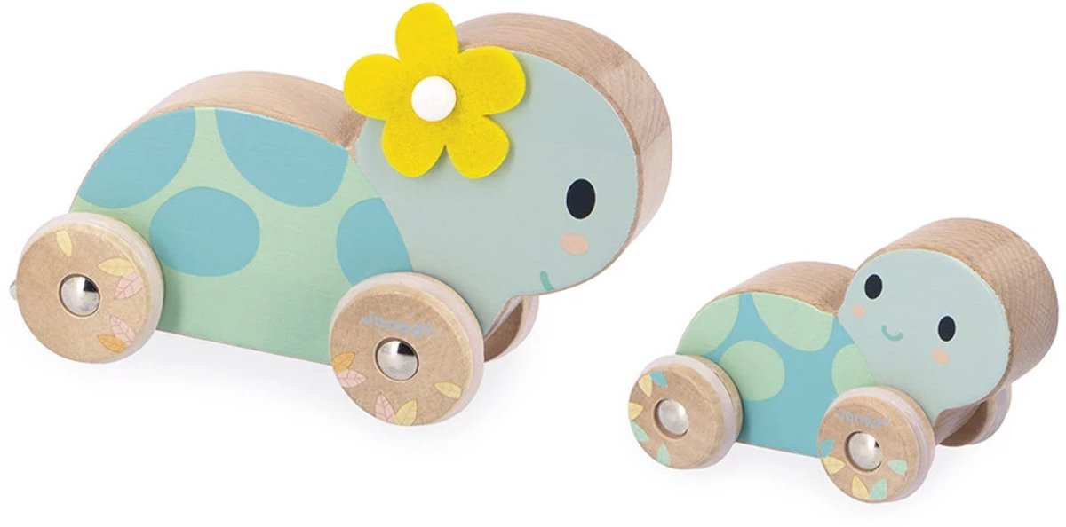 Janod Pure - Set Van 2 Duw Schildpadden - Met Geruisloze Siliconen Wielen - Schildpadjes Om Mee Te Rollen Als Kinderen Op Ontdekkingstocht Gaan - Geschikt Vanaf 1 Jaar
