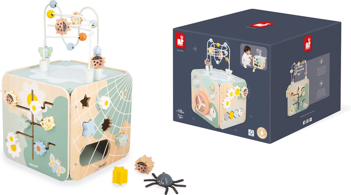   Sweet Cocoon - Activiteitenkubus Maxi - Houten Speelkubus Met Meer Dan 11 Verschillende Activiteiten - Ideaal Om De Fijne Motoriek Te Ontwikkelen, En Vormen En Kleuren Te Leren - Geschikt Vanaf 18 Maanden