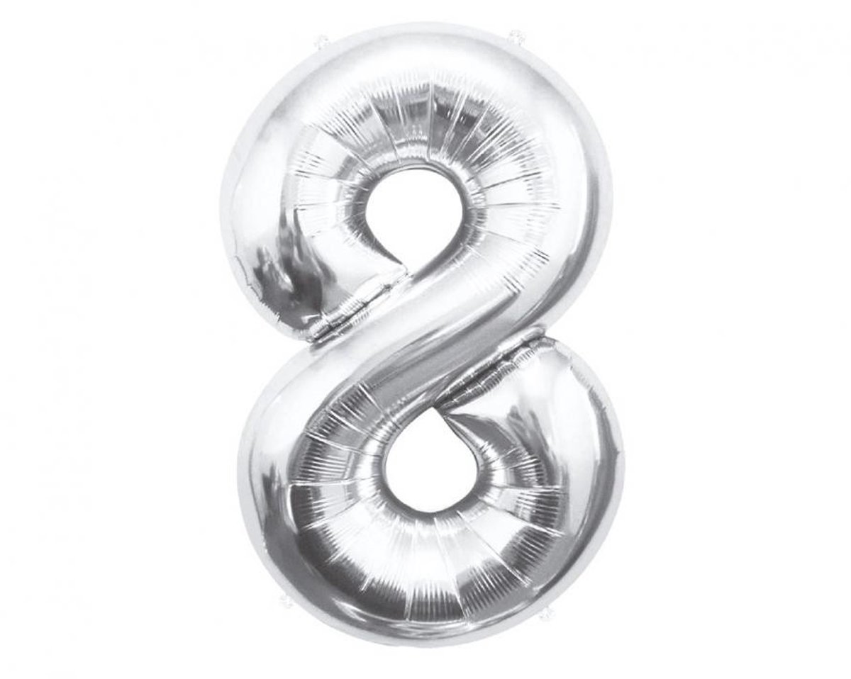 Nummer Zilver, Zilver Nummer 8 Folieballon 85 cm