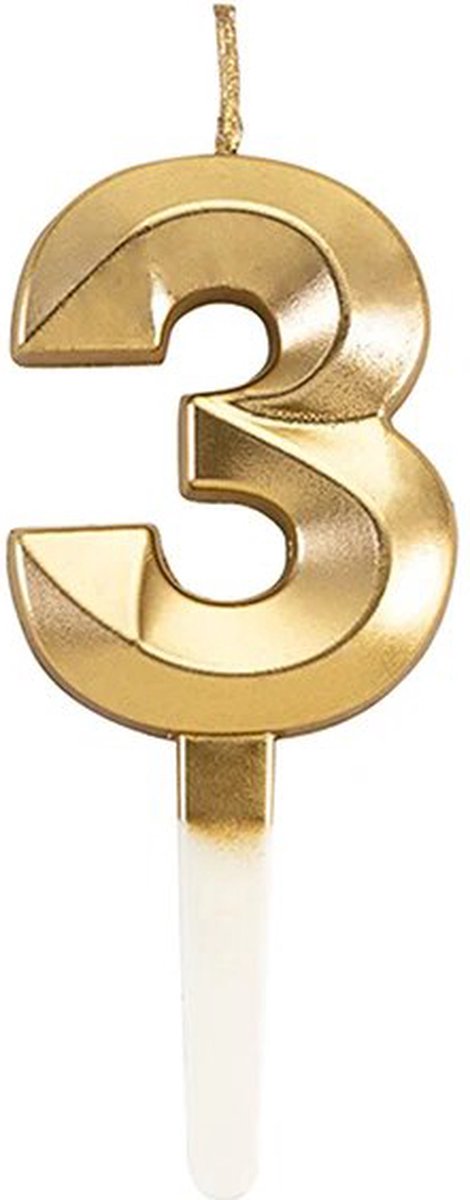Cijferkaars Goud 3 Jaar - Kaars 3 Jaar - Kaars Cijfer 3 Cijfer Kaarsjes - Kaarsje 3 Jaar - Gouden Kaars Taart / Cupcake 3 Jaar - Voor leeftijd: 13 / 23 / 30 / 31 / 32 / 33 / 34 / 35 / 36 / 37 / 38 / 39 / 43 / 53 / 63 / 73 / 83 / 93 - Goud