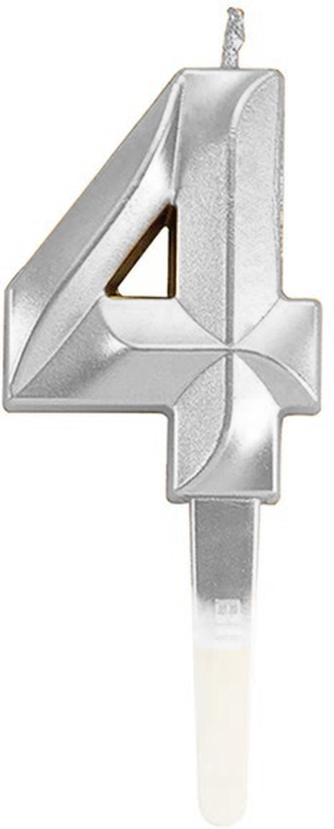 Cijferkaars Zilver 4 Jaar - Kaars 4 Jaar - Kaars Cijfer 4 Cijfer Kaarsjes - Kaarsje 4 Jaar - Zilveren Kaars Taart / Cupcake 4 Jaar - Voor leeftijd: 14 / 24 / 34 / 40 / 41 / 42 / 43 / 44 / 45 / 46 / 47 / 48 / 49 / 54 / 64 / 74 / 84 / 94 - Zilver