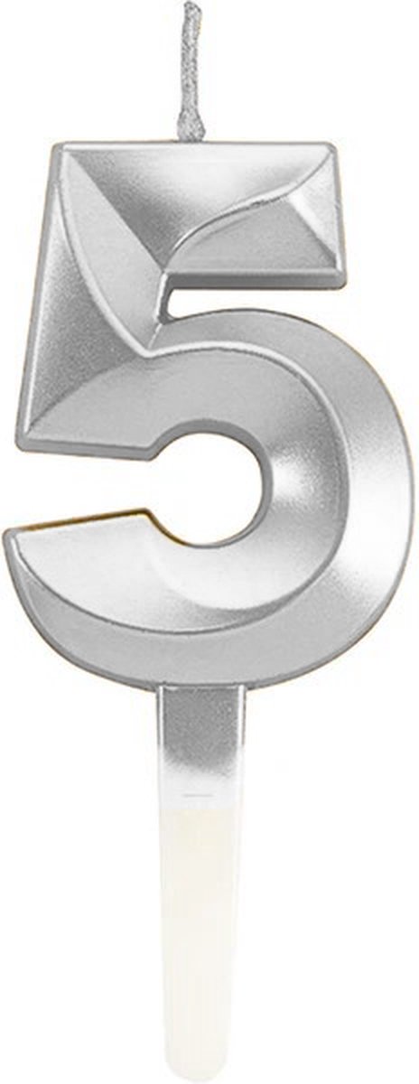 Cijferkaars Zilver 5 Jaar - Kaars 5 Jaar - Kaars Cijfer 5 Cijfer Kaarsjes - Kaarsje 5 Jaar - Zilveren Kaars Taart / Cupcake 5 Jaar - Voor leeftijd: 15 / 25 / 35 / 45 / 50 / 51 / 52 / 53 / 54 / 55 / 56 / 57 / 58 / 59 / 65 / 75 / 85 / 95 - Zilver