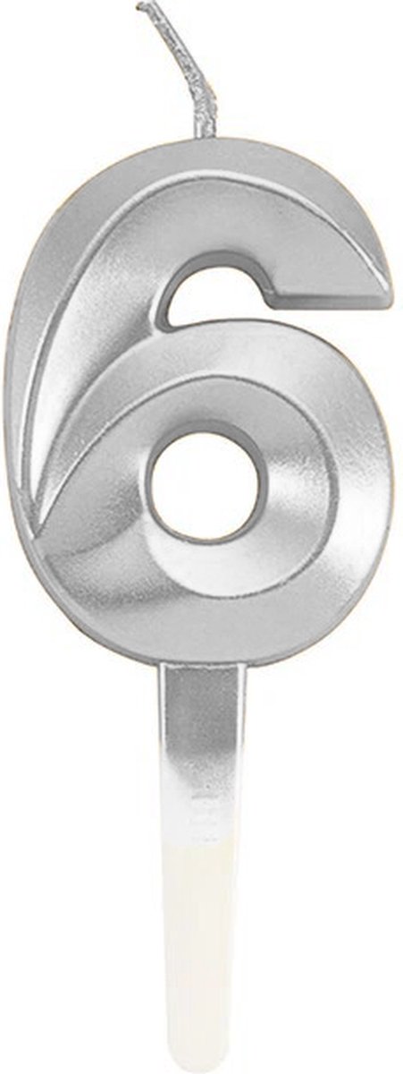 Cijferkaars Zilver 6 Jaar - Kaars 6 Jaar - Kaars Cijfer 6 Cijfer Kaarsjes - Kaarsje 6 Jaar - Zilveren Kaars Taart / Cupcake 6 Jaar - Voor leeftijd: 16 / 26 / 36 / 46 / 56 / 60 / 61 / 62 / 63 / 64 / 65 / 66 / 67 / 68 / 69 / 76 / 86 / 96 - Zilver