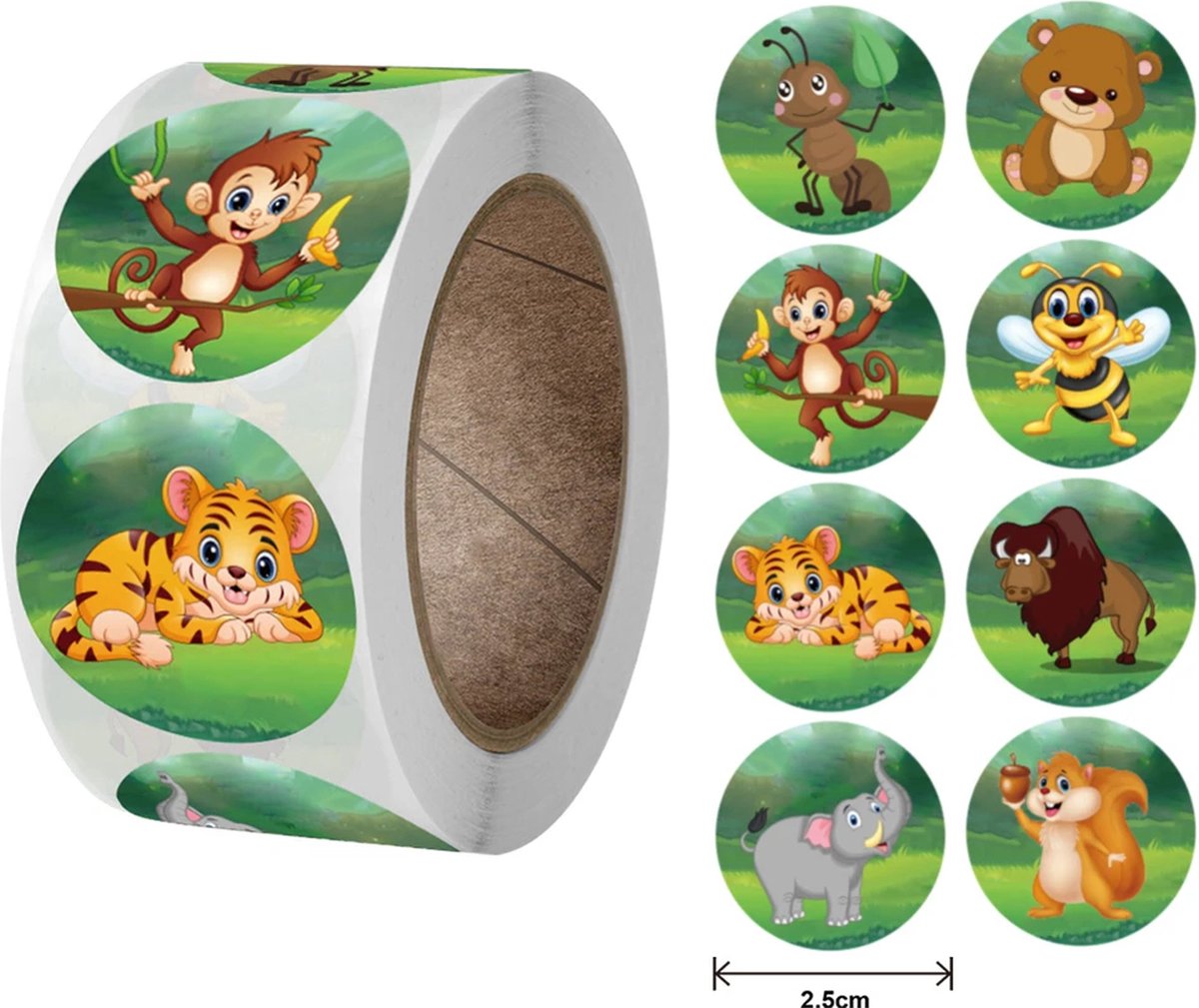 Dieren stickers 1000 stuks - Stickers kinderen dieren - Stickervellen kinderen dieren (8 soorten) - Knutselen - Stickers dieren - Safari - Animals - Vellen - 1000 stuks niet op rol
