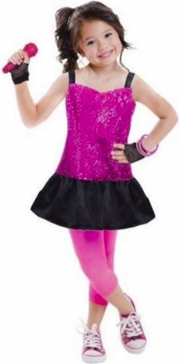 Rockstar verkleedpak / carnaval / 96 tot 116 cm / 3 tot 6 jaar / Rock Star / Roze / Glitter / Armband / Microfoon / handschoentjes
