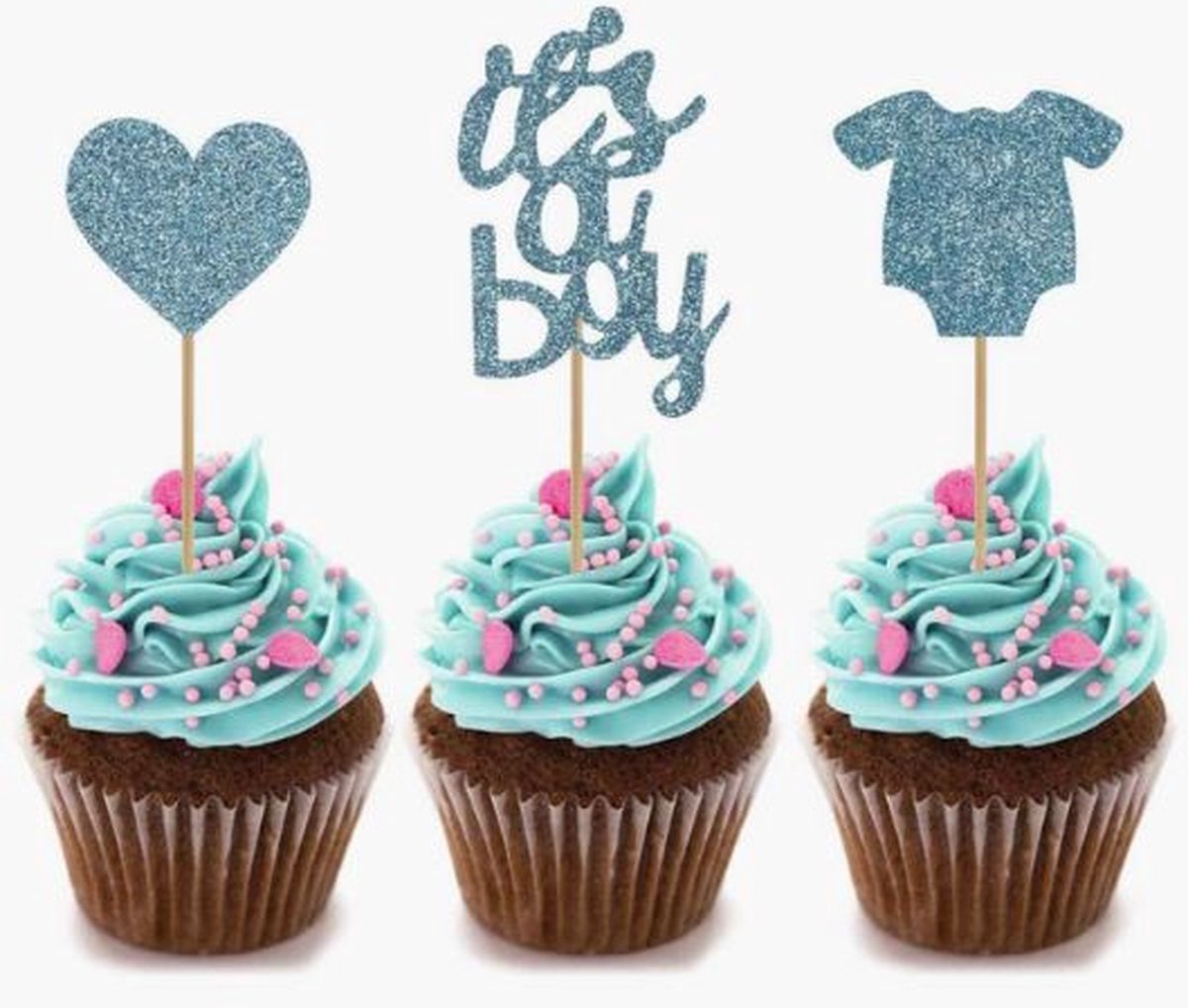 cupcake / taart / prikkers / its a boy / jongen / geboorte / gender reveal / blauw / feest