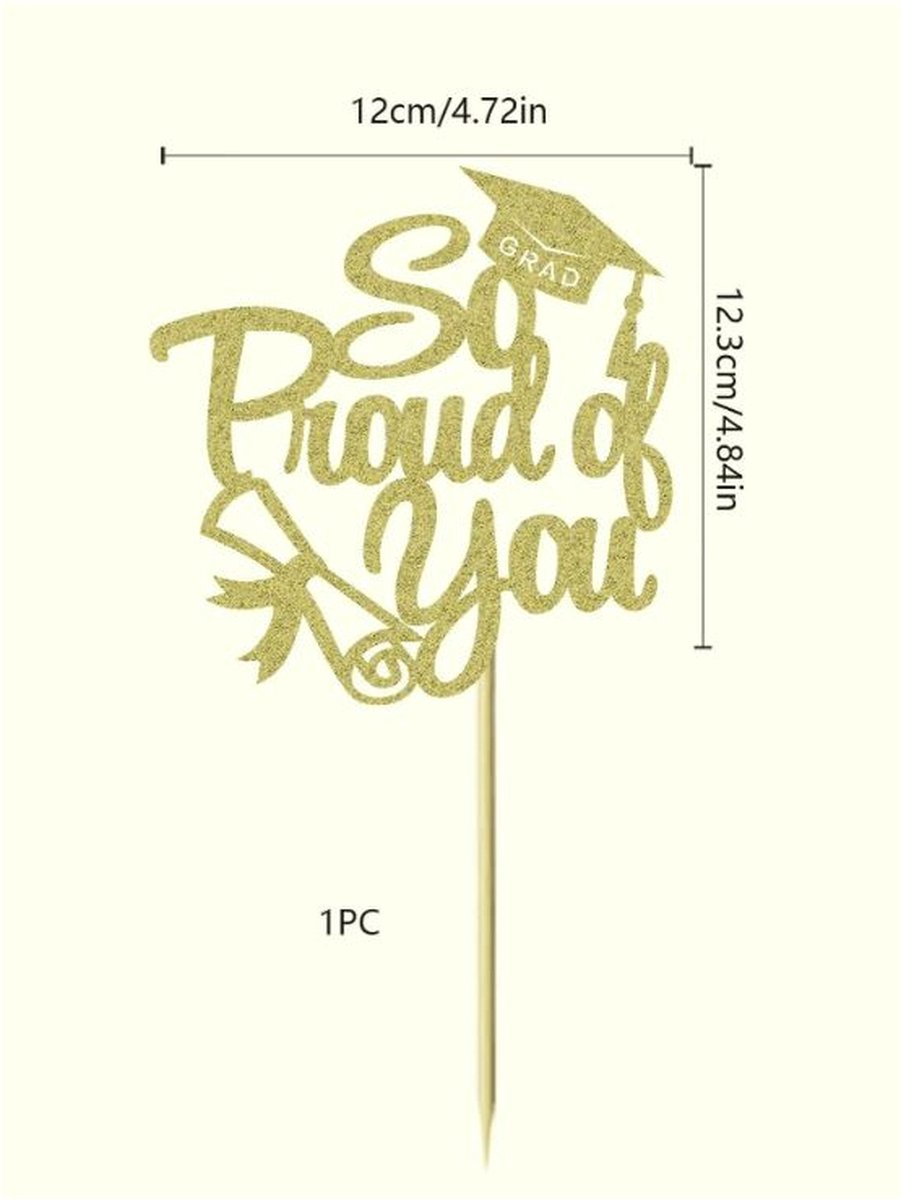taart topper - Geslaagd - Graduated - So Proud of You - Feest - decoratie - Taart - Cake - versiering - Goud