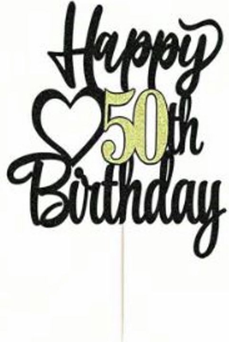 taart topper - verjaardag - 50 jaar - Happy Birthday - decoratie - versiering - Goud - Zwart