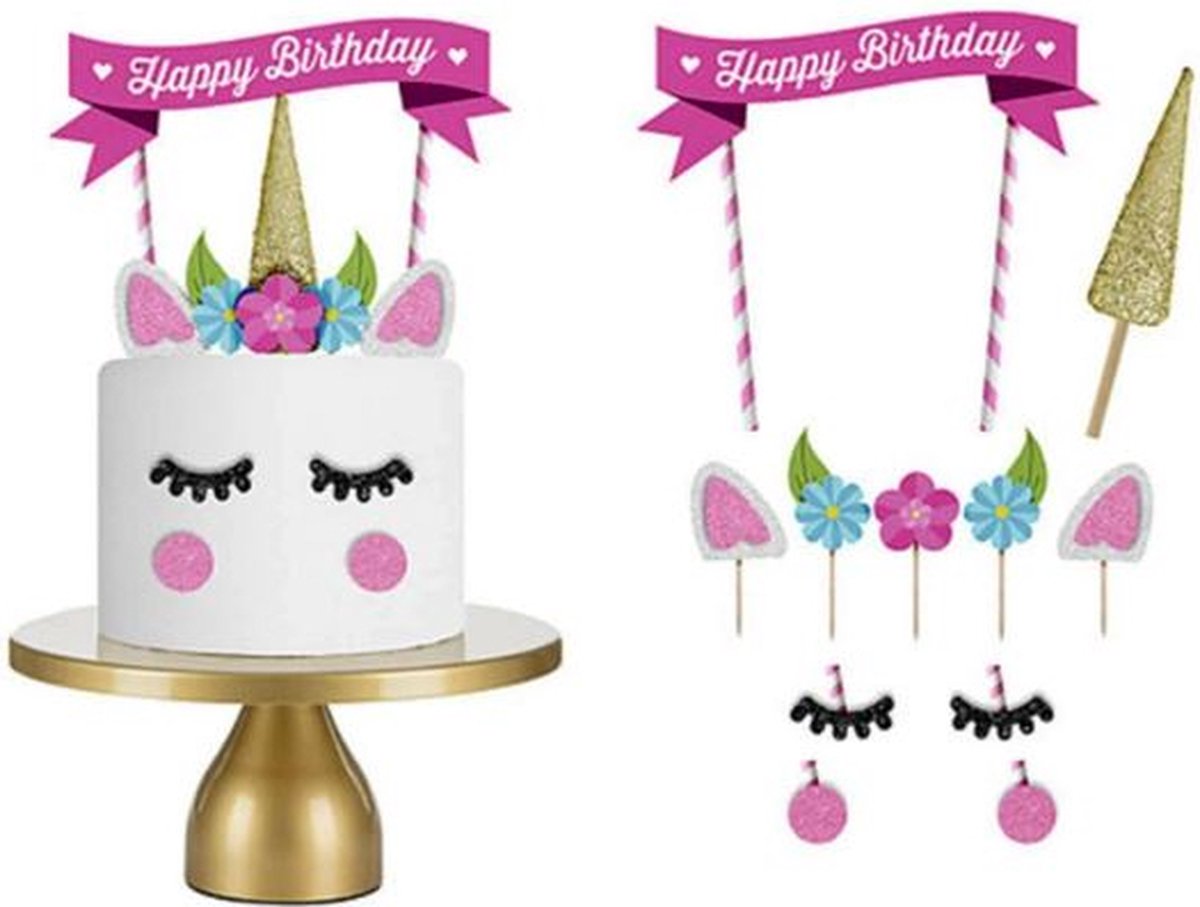 taart topper - verjaardag - eenhoorn - unicorn - decoratie - happy birthday - versiering