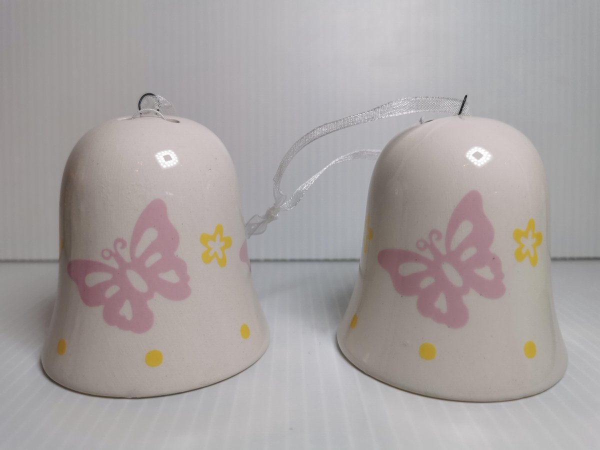 Set van 2x paasklok wit met vlinders Ø6cmx7cmH