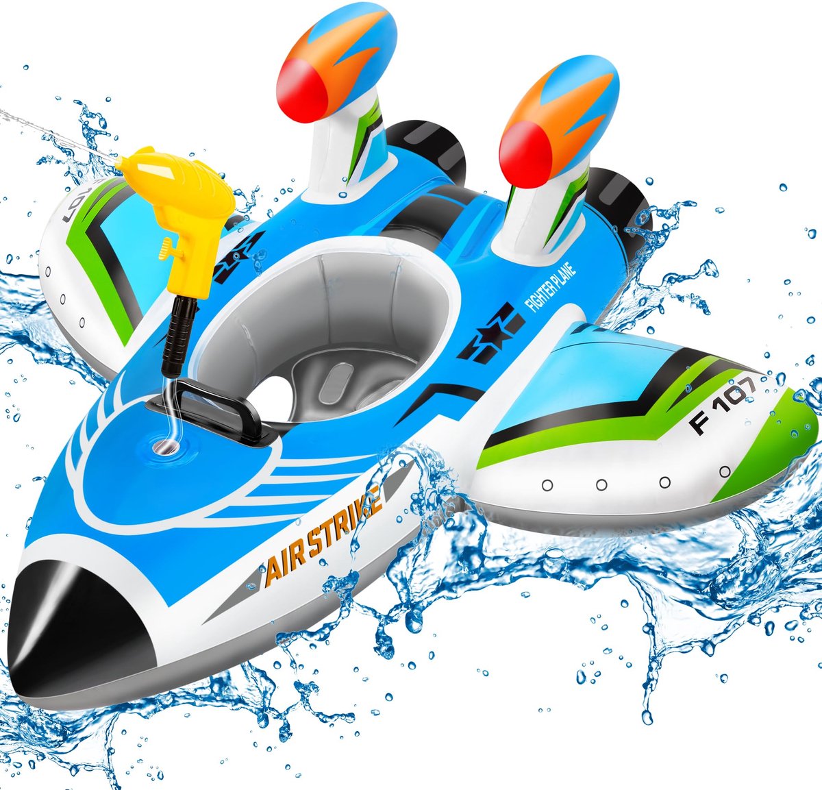   1 Zwembanden voor kinderen, Opblaasbaar waterpistool met versterkte basis Zwemboot voor zomerkinderen (niet-giftig PVC, 360° draaikraan, dubbele luchtvalves)