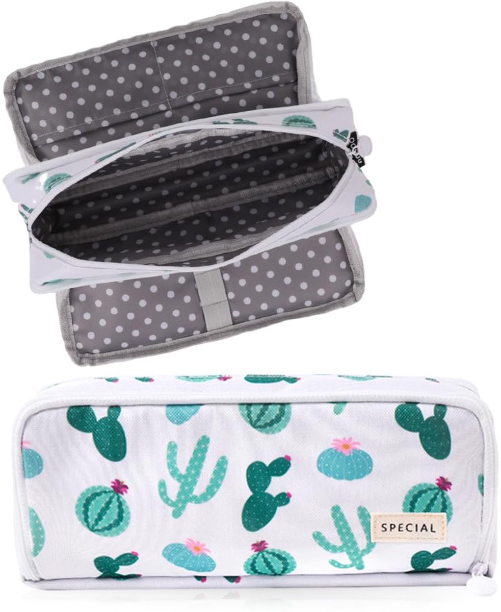 JeiibrZui Canvas Etui - Organizer Met Drie Compartimenten - Grote Opbergruimte Voor Potloden Tot 20 Cm - 1 - Voor Studenten En Volwassenen Groen