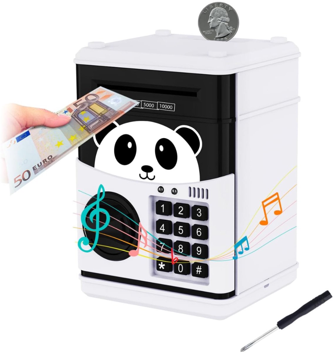 JeiibrZui Elektronische Spaarpot - Geldautomaat Spaarpot - Automatisch Storten Met Melodietjes - 1 Stuks - Voor Kinderen En Volwassenen Wit