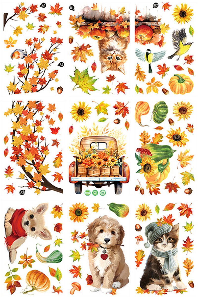 JeiibrZui Herfst Raamdecoratie - Raamdecoratie - Levendig Ontwerp Voor Oogstfeest En Thanksgiving Sfeer - Herfst Decoratie Kinderen - Veelkleurig