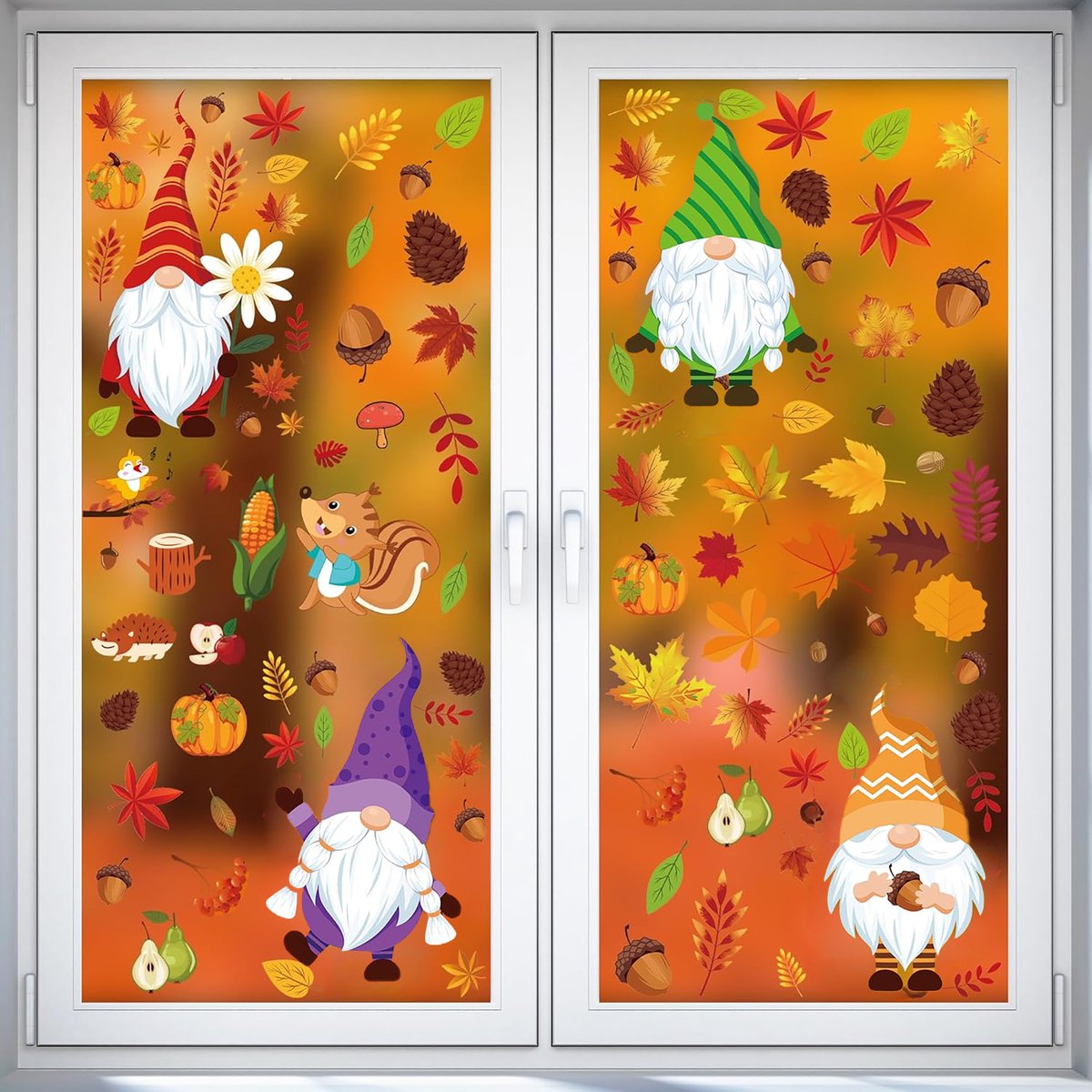 JeiibrZui Herfst Raamstickers - Dwerg Esdoornblad Herfst Raamstickers - Kleine Dieren En Pompoen Decoratie Voor Thanksgiving - 159 Stuks - Voor Ramen En Glas In Herfstkleuren