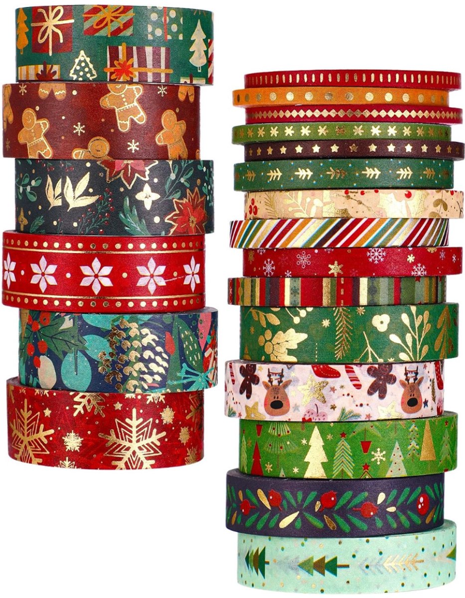JeiibrZui Kerst Washi Tape - Herfst Washi Tape - Decoratieve Tape Voor Knutselwerkjes - 21 Rollen - Feestdecoratie Veelkleurig