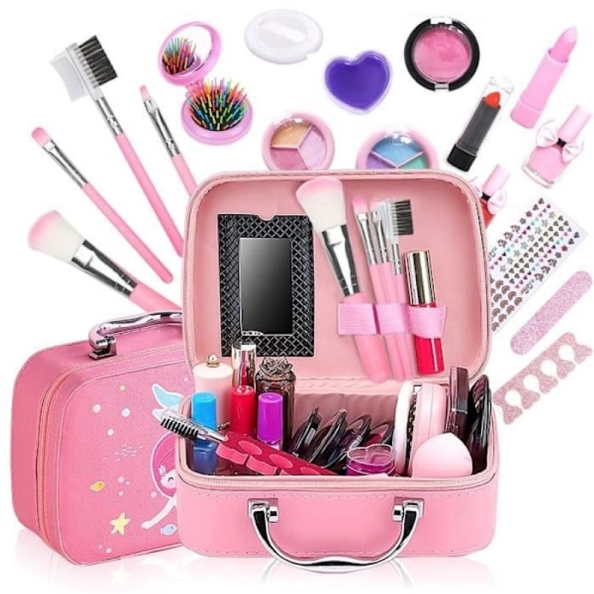JeiibrZui Kindermake-upset - Make-up Voor Kinderen - 20-Delig Kleurrijk Speelgoed Set Met Fantasie En Creativiteit Stimulerende Functies - 1 Stuk - Roze