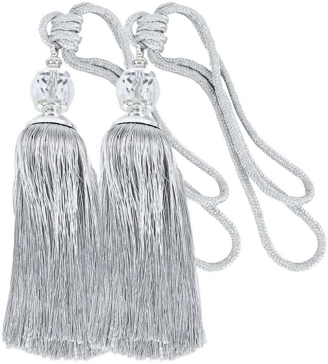 JeiibrZui Kwastjes - Kwastje - Met Kristal Kralen En Bewegende Tassels Voor Elegante Gordijnbevestiging - 2 Stuks - Thuis En Kantoor Decoratie In Grijs