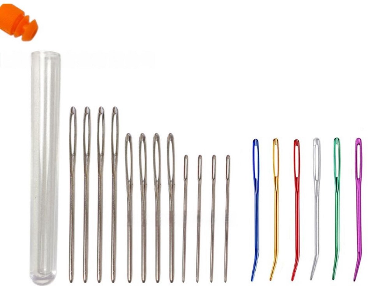 JeiibrZui Wolnaald - Naainaalden Met Groot Oog Voor Handnaaien - 18 Stuk - 7,0 Cm - Zilver + Multicolor