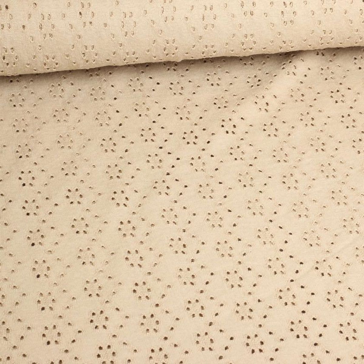 Funkytex jersey katoen stretch stof Broderie ecru 2,5 meter