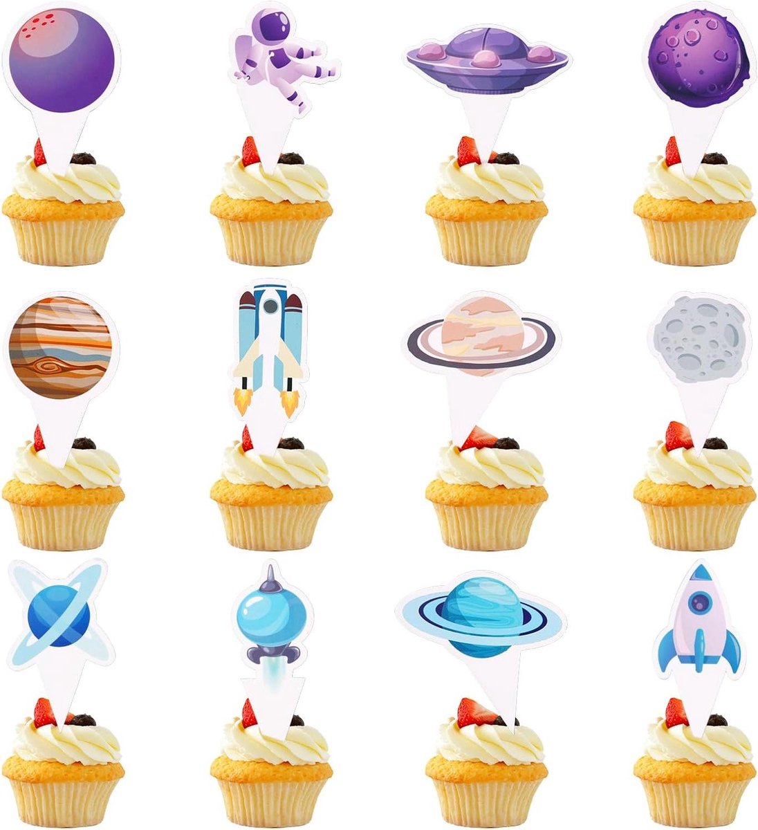 JHubers Goods - - Cupcake Toppers Set voor Ruimte Thema Feest - 36 Stuks - Perfect voor Verjaardagen en Feestdecoratie