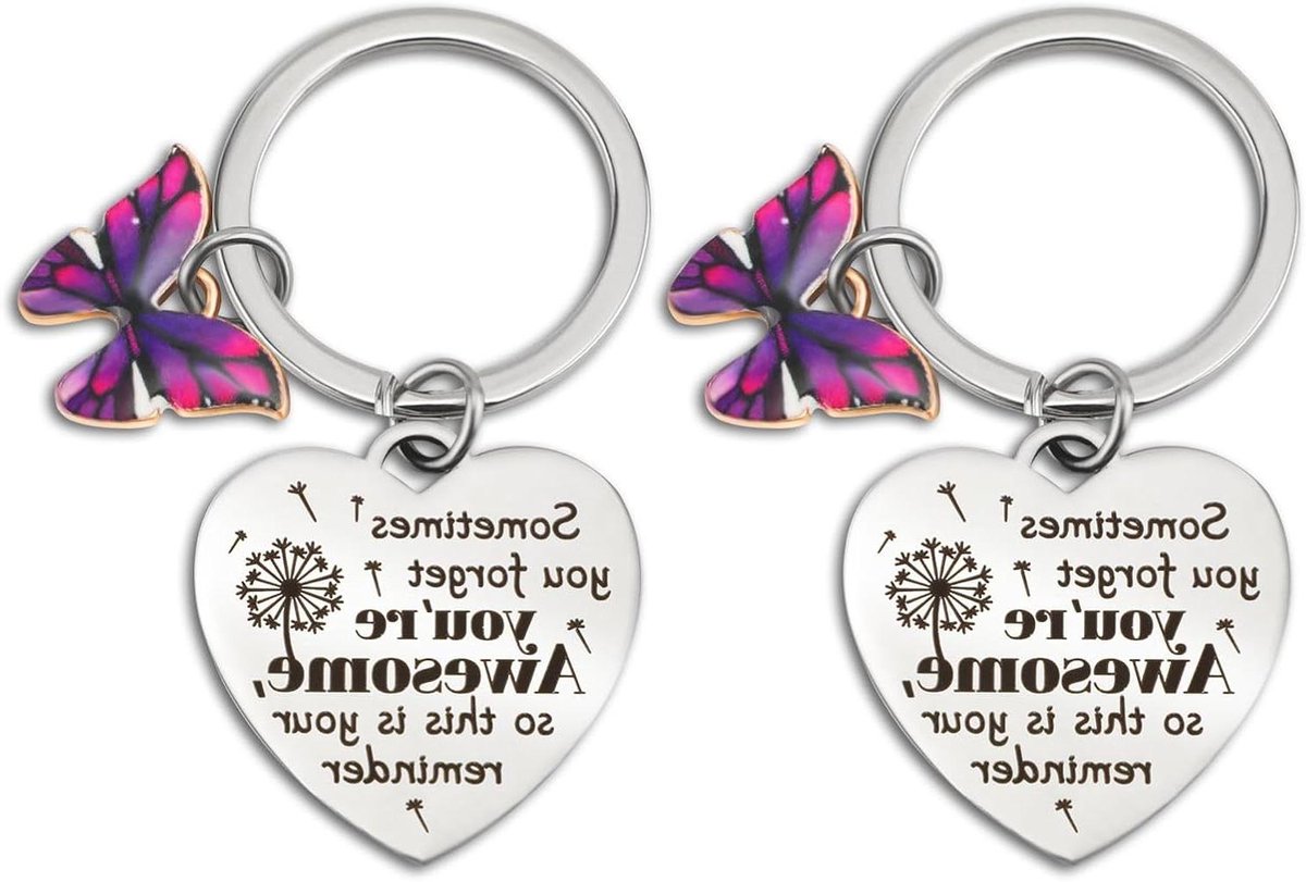JHubers Goods - - Inspirerende Sleutelhangers met Vlinderbedel en Motiverende Tekst - Geschenken voor Vrouwen, Vriendschap en Waardering