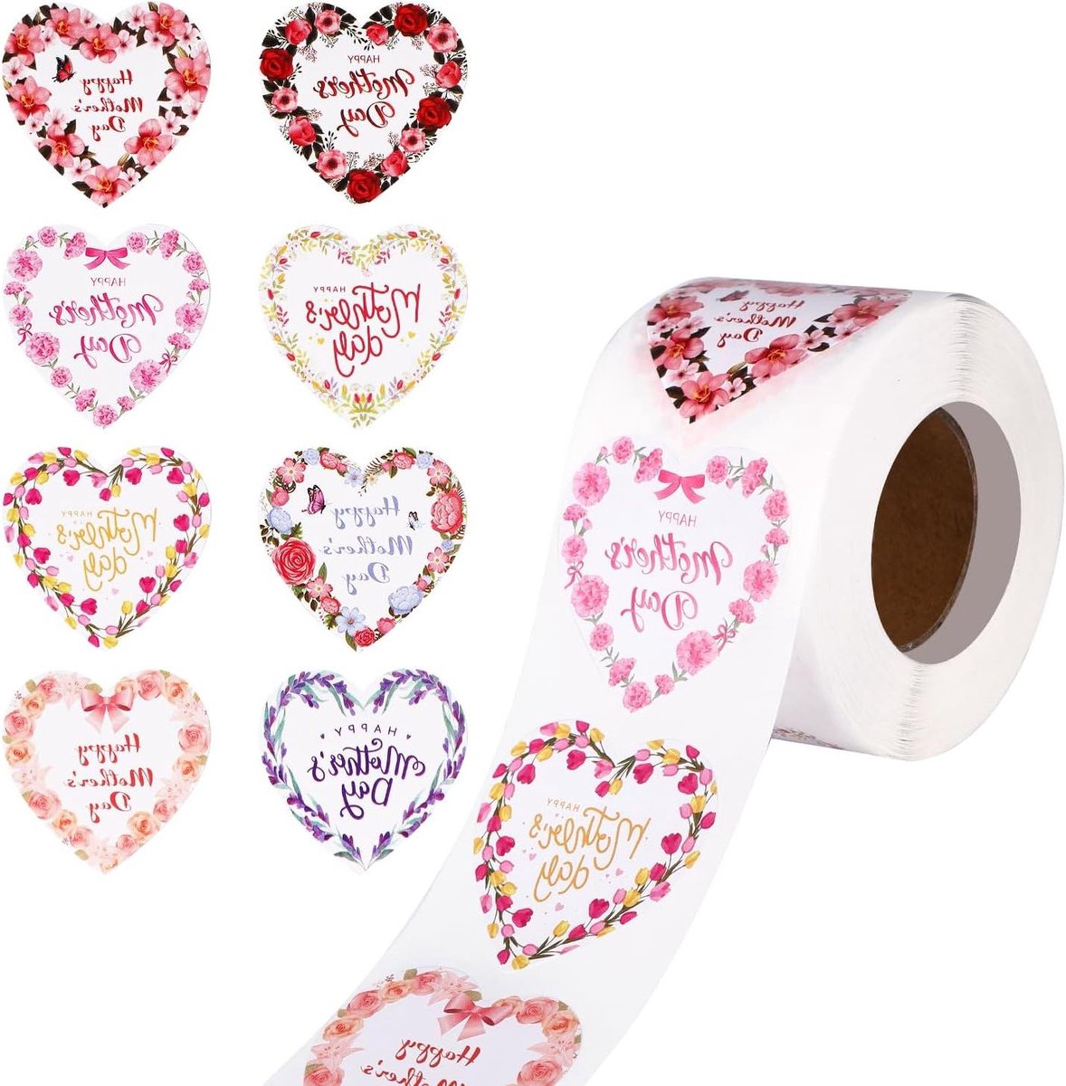 JHubers Goods - - Moeder Cadeaulabel Sticker - 500 Stuks - Zelfklevend - Liefdeshart Thema - Feestbenodigdheden decoraties