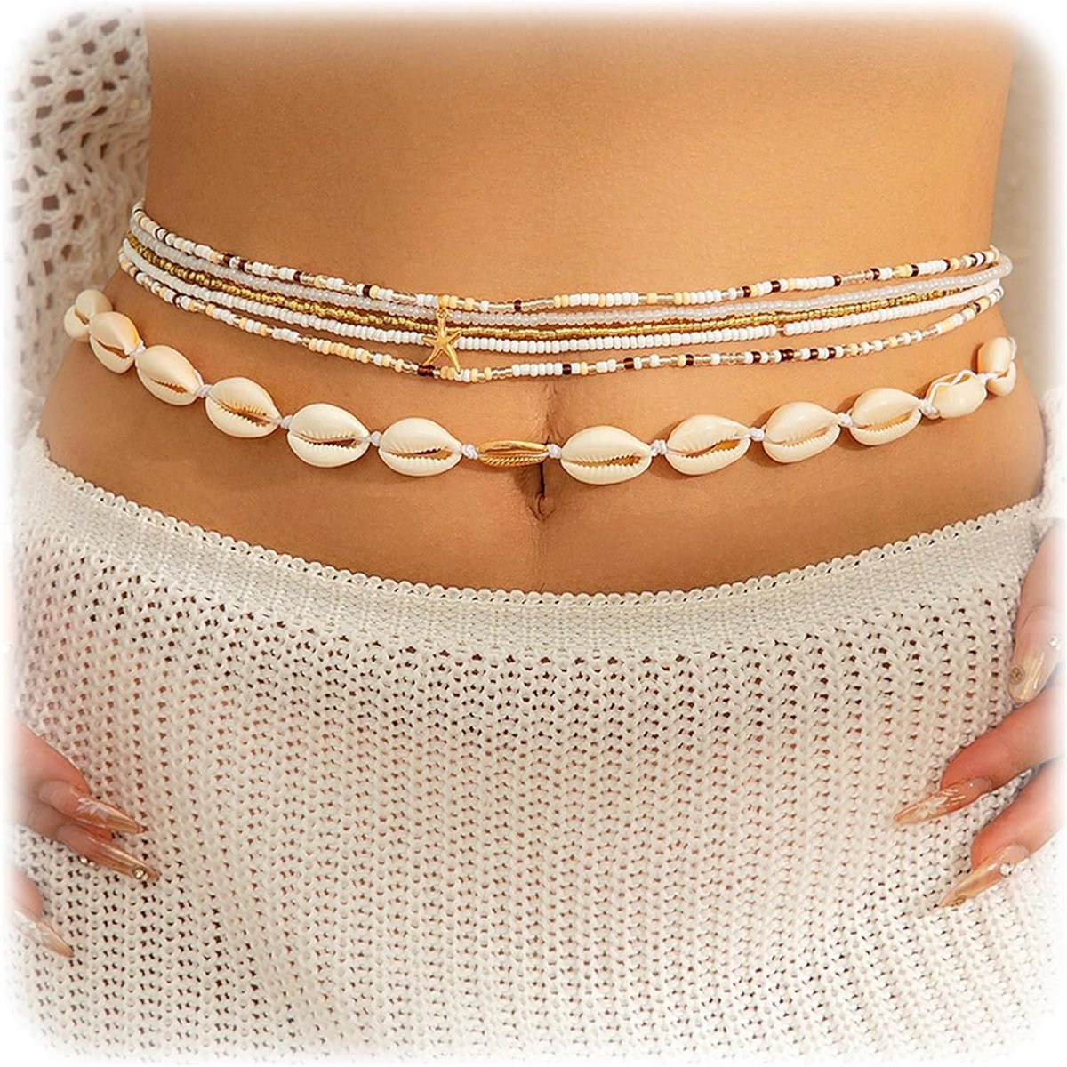 JHubers Goods - - Zomer strand kralen taille ketting met kleurrijke details voor vrouwen- Meerlagige buikketting met kralen voor strand en zomer- Bikini shell taille kralen accessoires voor dames - zomer must-have