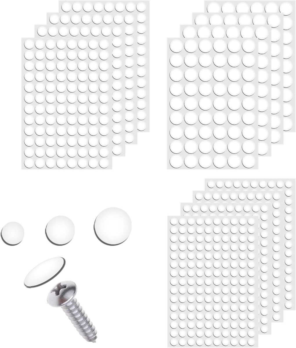 JHubers Goods - 12 Vellen Schroefgat Dekstickers - Zelfklevend en Stofdicht - Voor Garderobe en Keuken - 1160 stuks - Wit.