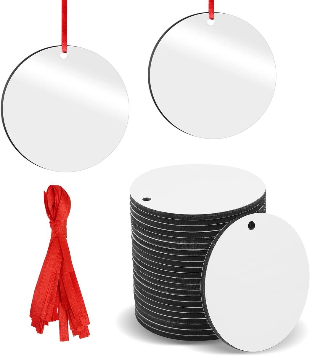 JHubers Goods - 20 Stuks Sublimatie Hangers - Gepersonaliseerd MDF Rond, DIY Hanger Ornamenten voor Halloween en Kerstmis