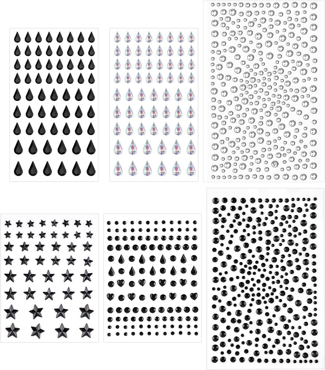 JHubers Goods - 6 Vellen Face Gems Stick on, Zelfklevende Strass voor Make-up en Nail Art - Halloween Feest Decoraties