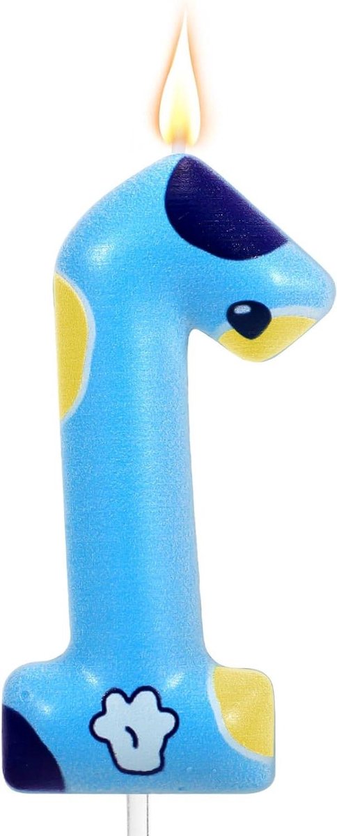 JHubers Goods - Blauwe Hondenpoot Verjaardagsnummerkaars - Leuke Hondenpoot Thema Verjaardag - Jongens en Meisjes Feestdecoratie (Nummer 1)