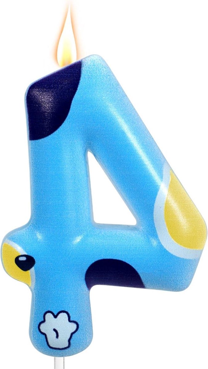 JHubers Goods - Blauwe Verjaardagsnummerkaars voor Hondenliefhebbers, Leuke Verjaardagskaars met Hondenpoot Thema, Geschikt als Cake Topper - Ideale Feestdecoratie voor Jongens en Meisjes (Nummer 4)