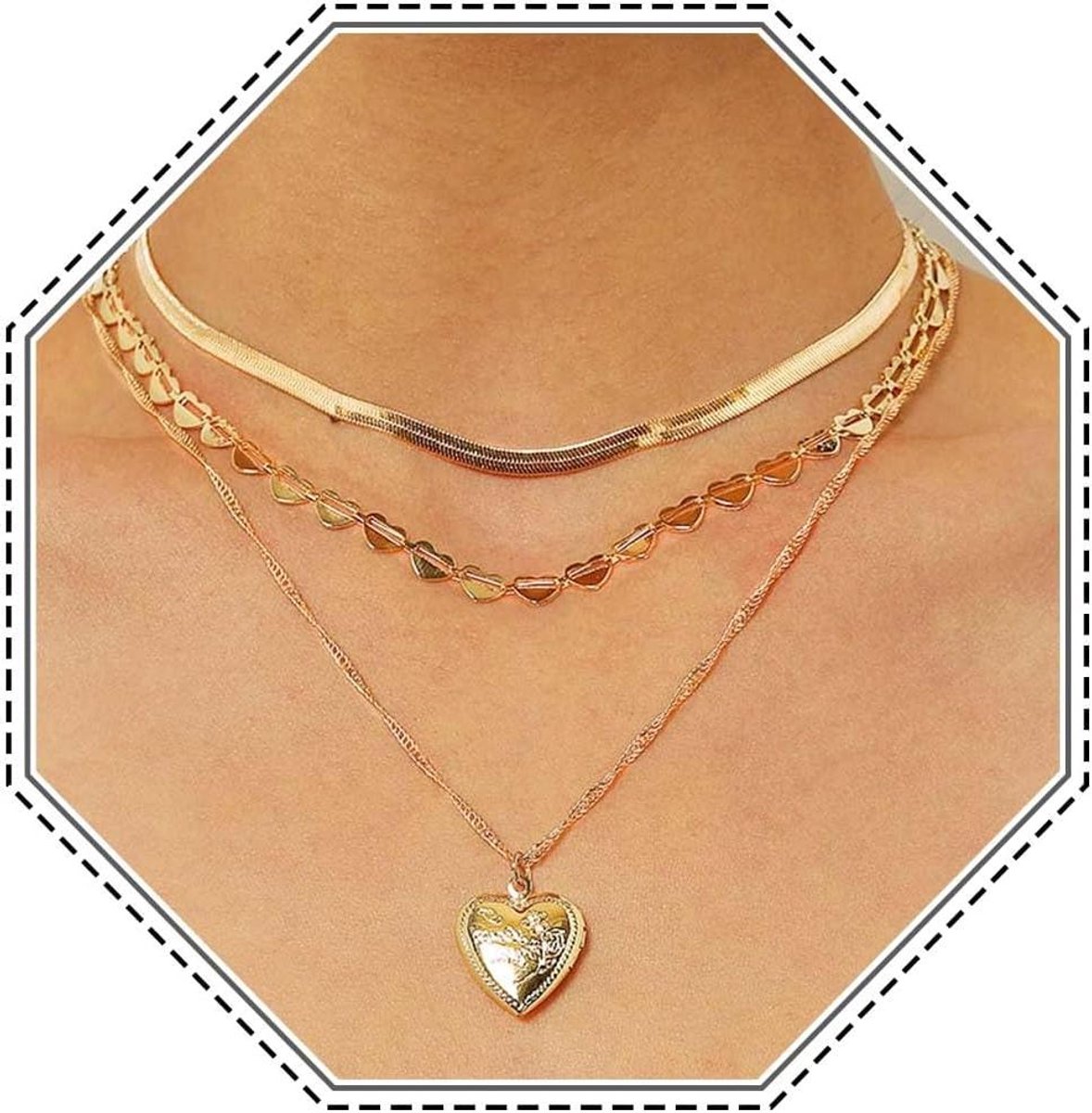 JHubers Goods - Boho gelaagde ketting met gouden hart hanger - Trendy sieraden voor vrouwen en meisjes