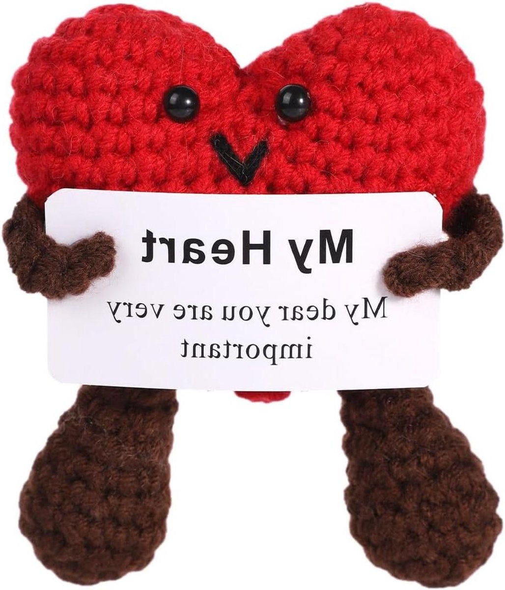 JHubers Goods - Gehaakt Wolgaren Rood Hart Pop met Aanmoedigingskaart - Zachte Decoratie voor Thuis, Bureau en Klaslokaal