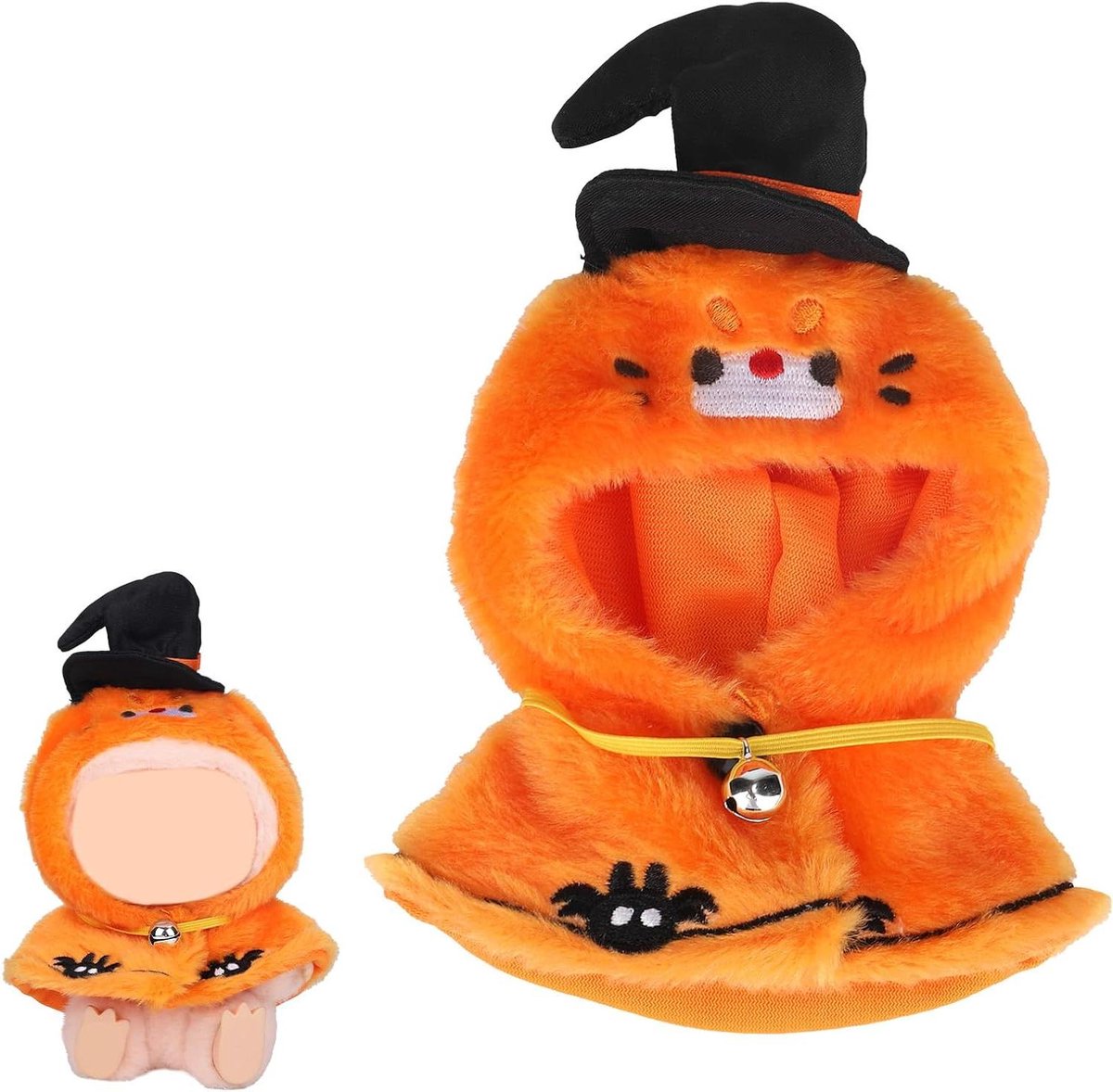 JHubers Goods - Kleding voor Poppen, Schattige Pompoencape met Bel Pluche Poppenmantel voor Halloween Kostuumaccessoires