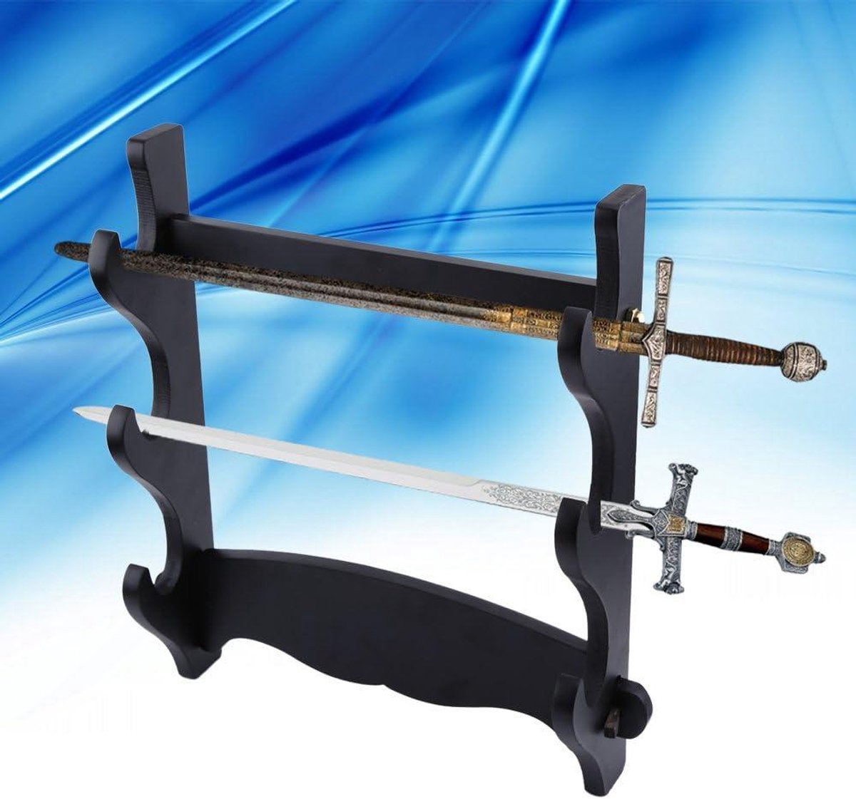 JHubers Goods - Massief houten zwaard - Middeleeuws en historisch design - Met wandmontage -liefhebber van zwaarden.